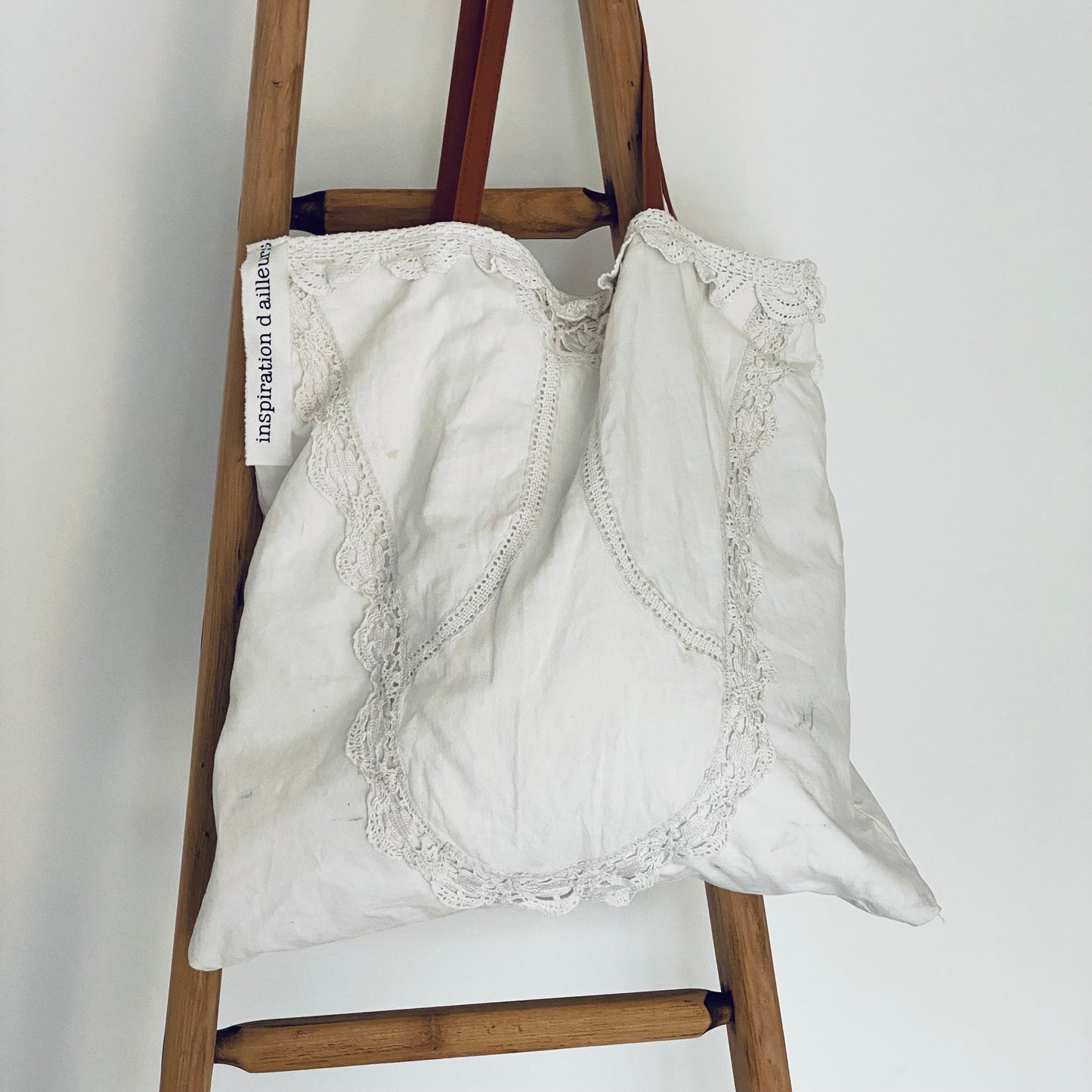 Cabas Ginette blanc en drap ancien upcyclé