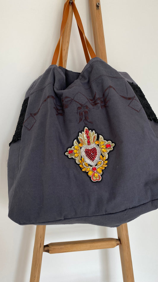 Cabas Simone – Grand cabas artisanal en textiles anciens upcyclés