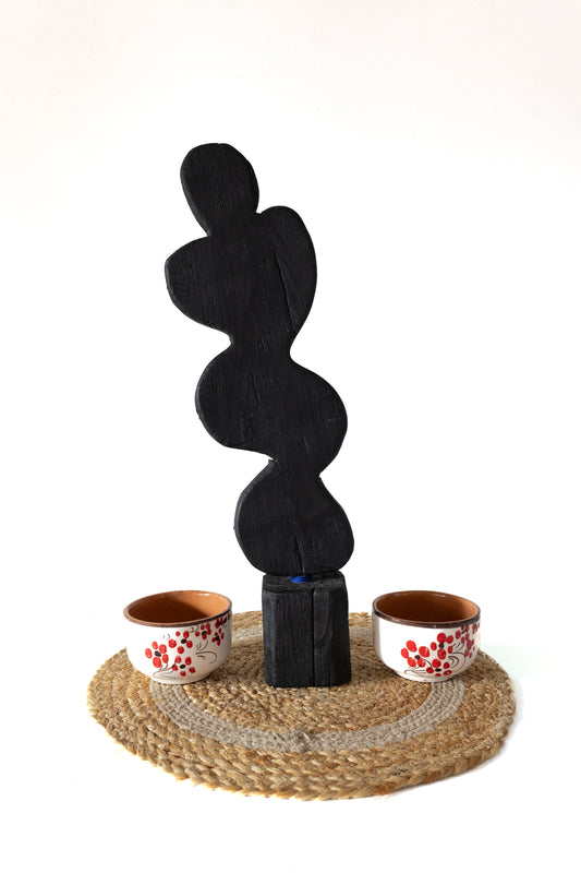 Sculpture Kage en bois brûlé – pièce unique minimaliste 50 × 15 cm